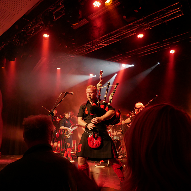 Photo by CodeTalker Studio James Marshall - Lighting Designer; Red Hot Chilli Pipers UK Tour 2021; Photo by CodeTalker Studio